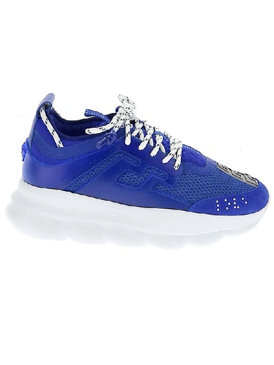 Shop Versace Chain Reaction Chunky Sole Sneakers In Blue