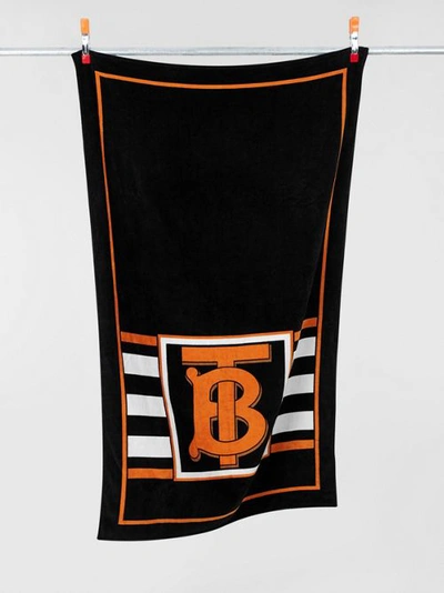Shop Burberry Monogram And Icon Stripe Print Cotton Towel In Black