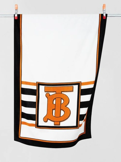 Shop Burberry Monogram And Icon Stripe Print Cotton Towel In White