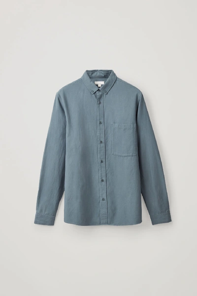 Shop Cos Button-down Cotton-lyocell Shirt In Blue