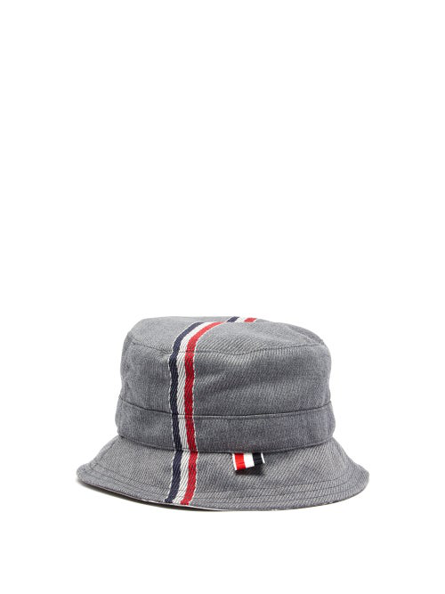Thom Browne Striped Twill Bucket Hat In Grey  ModeSens