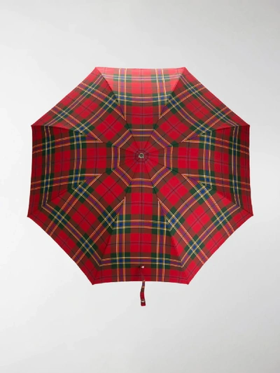 Shop Alexander Mcqueen Plaid Printed Umbrella In Red