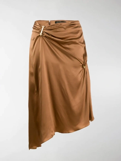 Shop Versace Embellished Draped Mid-length Skirt In Brown