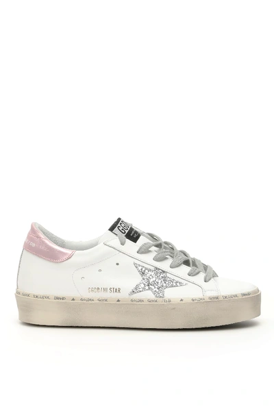 Shop Golden Goose Hi Star Sneakers In White Pink Laminated Silver Glitter Star (white)