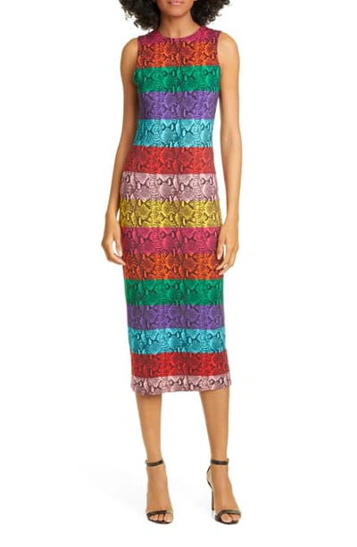 Shop Alice And Olivia Delora Rainbow Snake Print Dress In Rainbow Snake Stripe