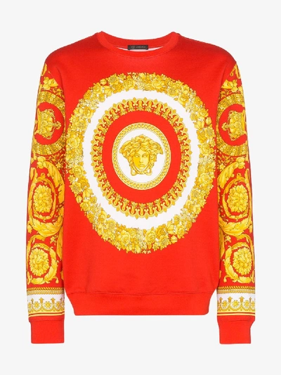 Shop Versace Medusa Print Cotton Sweatshirt In Red