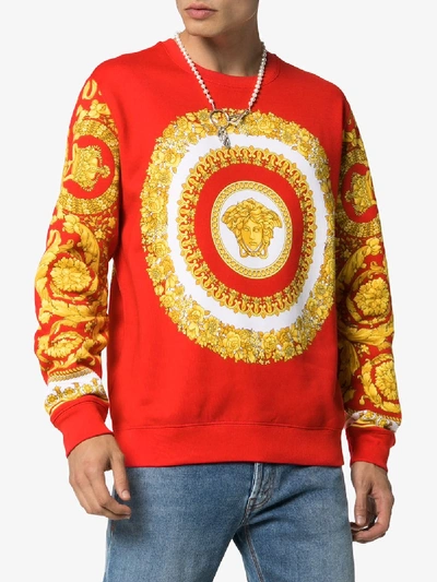 Shop Versace Medusa Print Cotton Sweatshirt In Red
