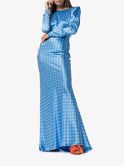 Shop Alessandra Rich Polka Dot Silk Dress In Blue