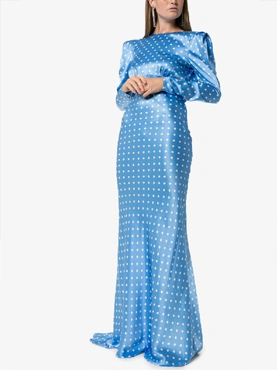 Shop Alessandra Rich Polka Dot Silk Dress In Blue