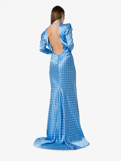 Shop Alessandra Rich Polka Dot Silk Dress In Blue