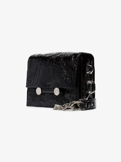 Shop Marni Black Crinkled Leather Shoulder Bag
