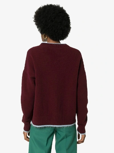 Shop Marni Contrast Trim Wool Knitted Cardigan In Red