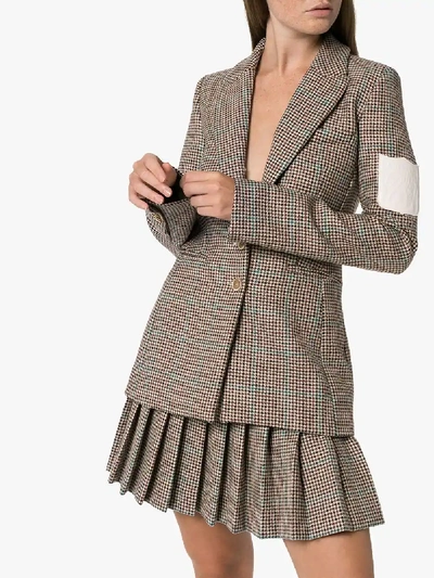 Shop Off-white Slim Contrast Patch Tweed Blazer In Brown