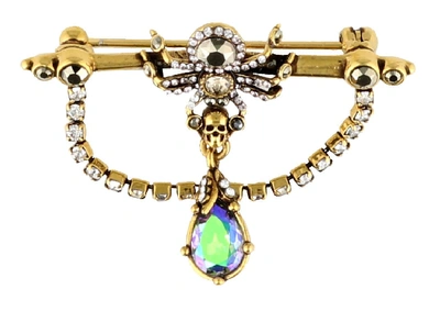 Shop Alexander Mcqueen Pave Spider Brooch In Gold