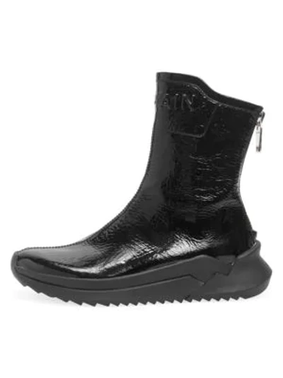 Shop Balmain Patent Leather Ankle Boots In Black