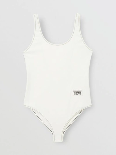 Shop Burberry Logo Detail Swimsuit In White