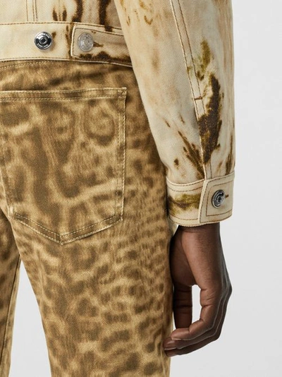 Shop Burberry Straight Fit Leopard Print Japanese Denim Jeans In Beige