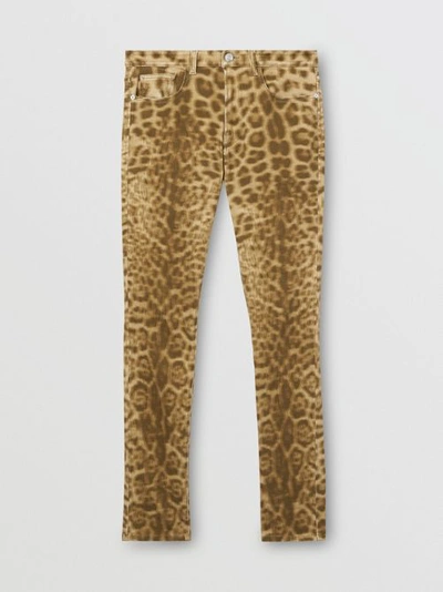 Shop Burberry Straight Fit Leopard Print Japanese Denim Jeans In Beige