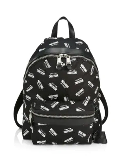 Shop Moschino Allover Logo Backpack In Black Multi