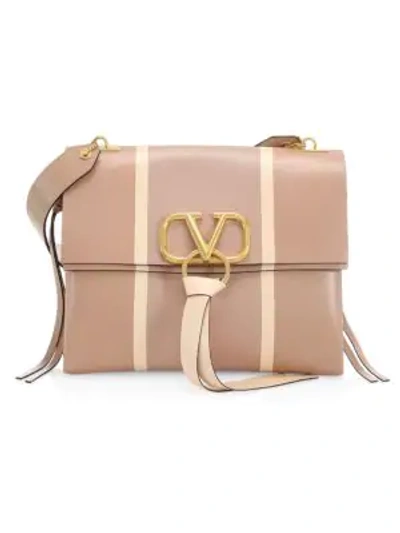 Shop Valentino Garavani Medium Vring Stripe Leather Shoulder Bag In White Rose