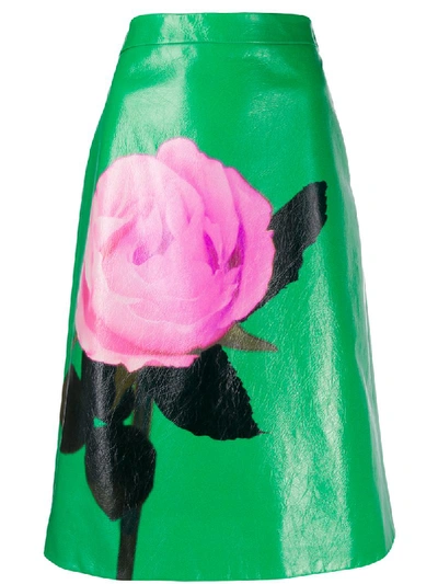 Shop Prada Rose Print A-line Skirt - Green