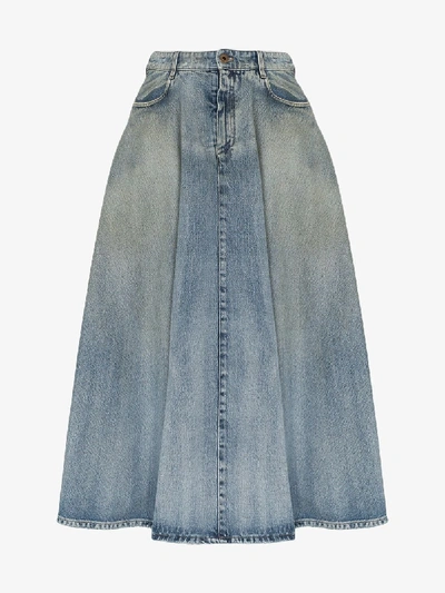 Shop Miu Miu A -line Denim Midi Skirt In 102 - Blue