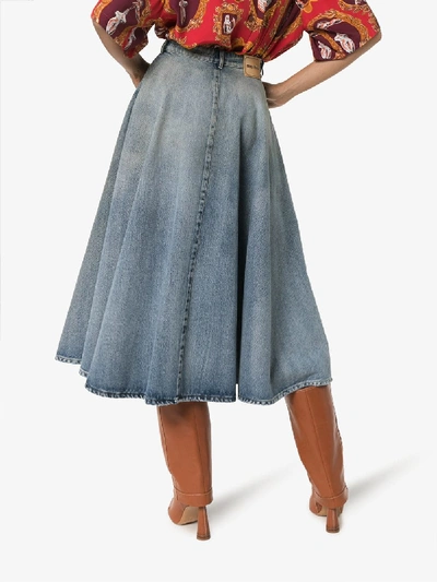 Shop Miu Miu A -line Denim Midi Skirt In 102 - Blue