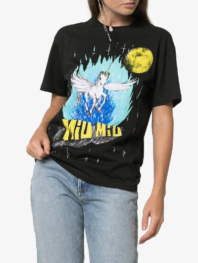 Shop Miu Miu Unicorn Print T-shirt In Black