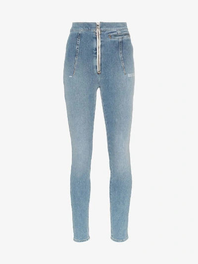 Shop Off-white High-waisted Bleach Wash Skinny Jeans In Blue