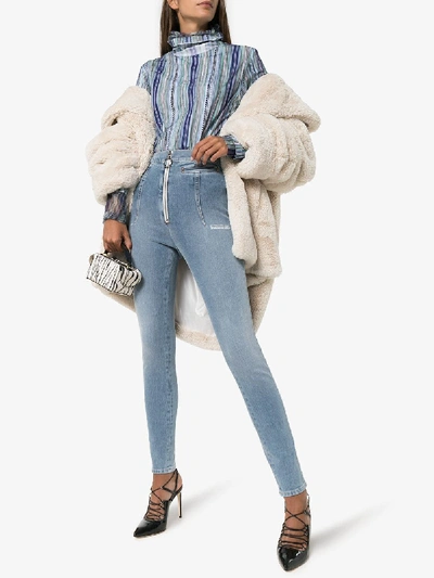 Shop Off-white High-waisted Bleach Wash Skinny Jeans In Blue