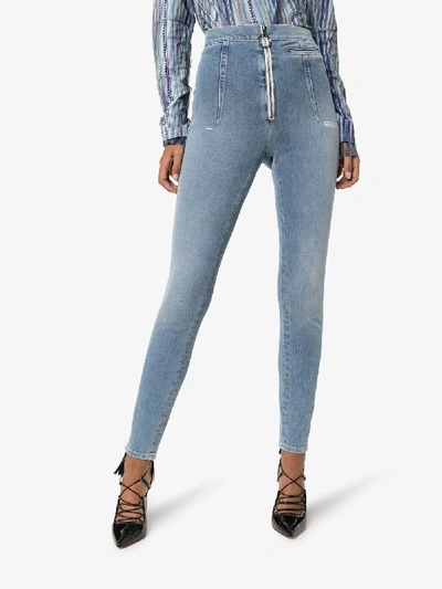 Shop Off-white High-waisted Bleach Wash Skinny Jeans In Blue