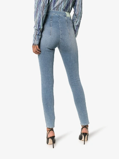 Shop Off-white High-waisted Bleach Wash Skinny Jeans In Blue