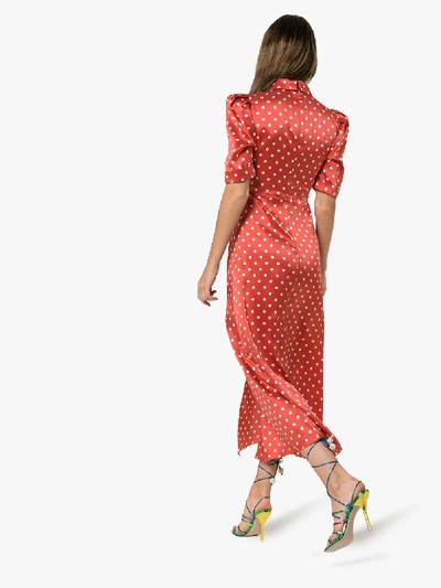 Shop Alessandra Rich Polka Dot Silk Midi Dress In Red