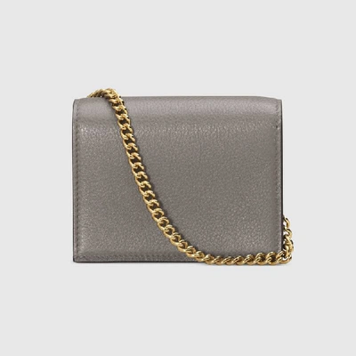 Shop Gucci Zumi Grainy Leather Card Case Wallet In Grey