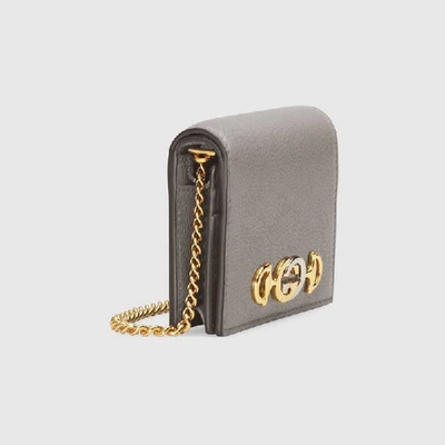 Shop Gucci Zumi Grainy Leather Card Case Wallet In Grey