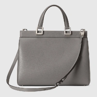 Shop Gucci Zumi Grainy Leather Medium Top Handle Bag In Grey