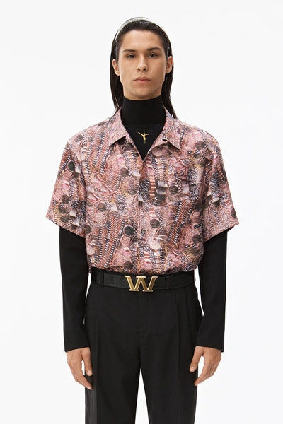 Shop Alexander Wang Printed Silk Short Sleeve Shirt In Hustler Repeat