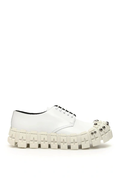 Shop Prada Studded Derby Lace-ups In Bianco (white)