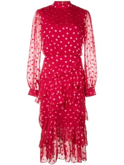 Shop Saloni Polka Dot Ruffle Dress In Red