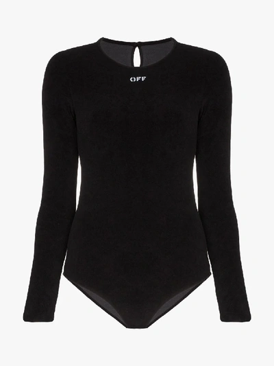 Shop Off-white Long Sleeve Logo Bodysuit In Black