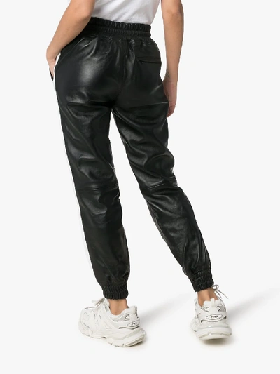 Shop Lot Lthr Black Leather Track Pants