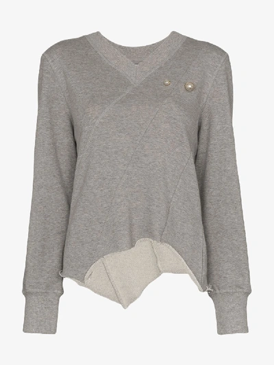 Shop Blindness Pearl Appliqué Cotton Sweatshirt In Grey
