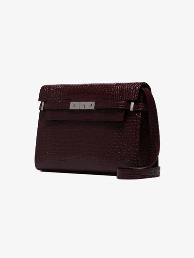 Shop Saint Laurent Burgundy Manhattan Mock Croc Leather Shoulder Bag In Red