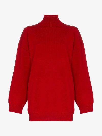 Shop Balenciaga Embroidered Logo Turtleneck Sweater In Red