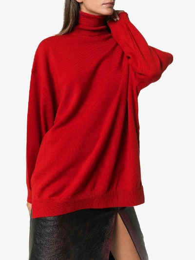 Shop Balenciaga Embroidered Logo Turtleneck Sweater In Red