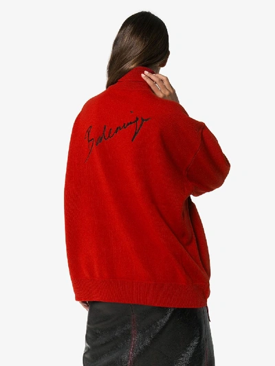 Shop Balenciaga Embroidered Logo Turtleneck Sweater In Red