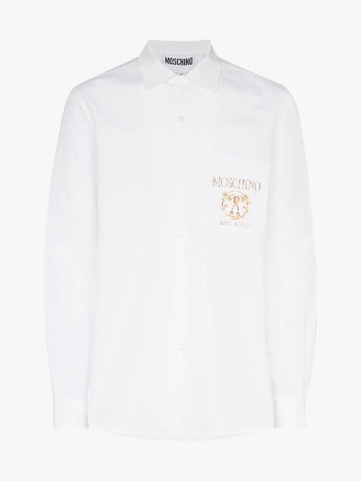 Shop Moschino Logo Detail Cotton Shirt In White