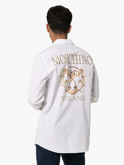 Shop Moschino Logo Detail Cotton Shirt In White