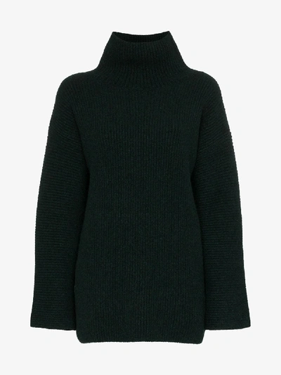 Shop Jacquemus Turtleneck Ribbed Knit Jumper In Green