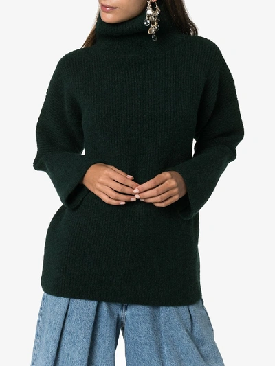 Shop Jacquemus Turtleneck Ribbed Knit Jumper In Green